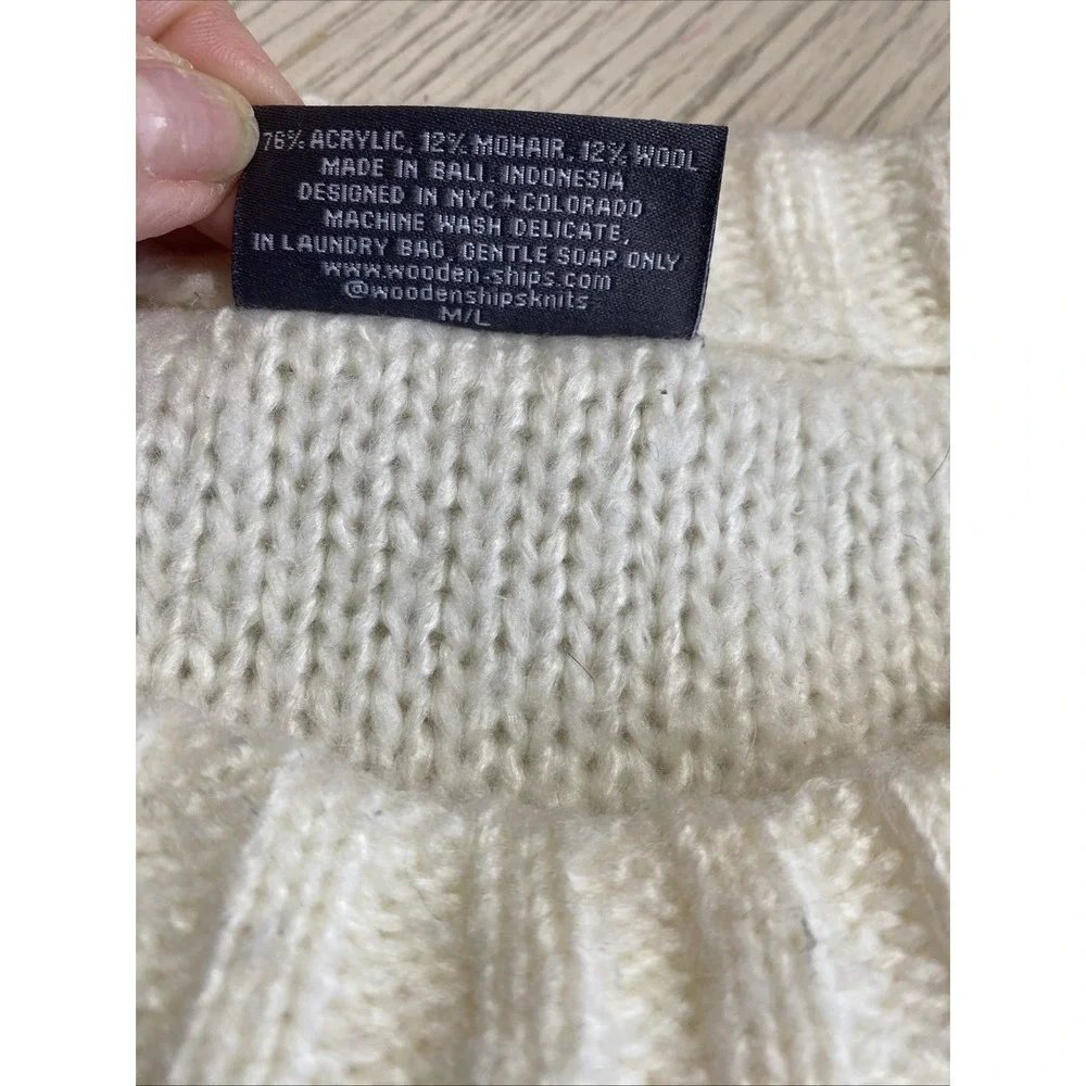 Wooden Ships Pullover Cream Diamond Textured Knit Sweater M/L